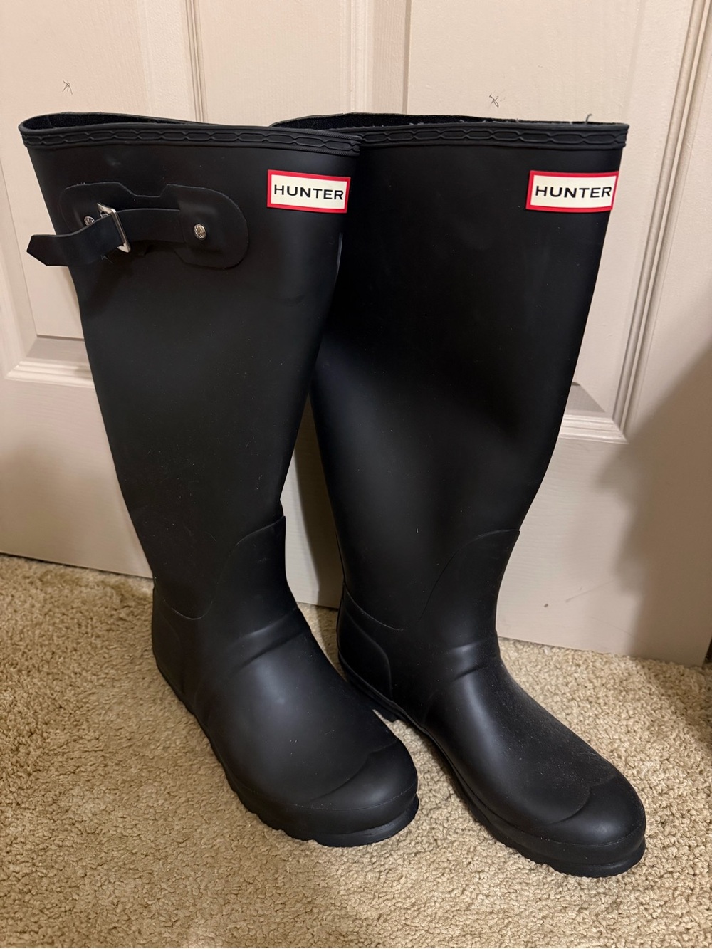 Hunter Matte Black Tall Rain Boots with Side Buckle